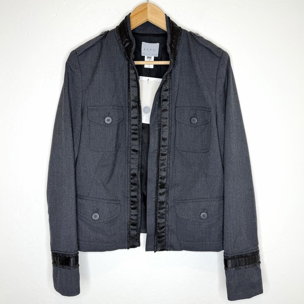 Phillipe Alec 2 Military Style Jacket Wool Womens 10 44 Dark Gray Hook 10/44